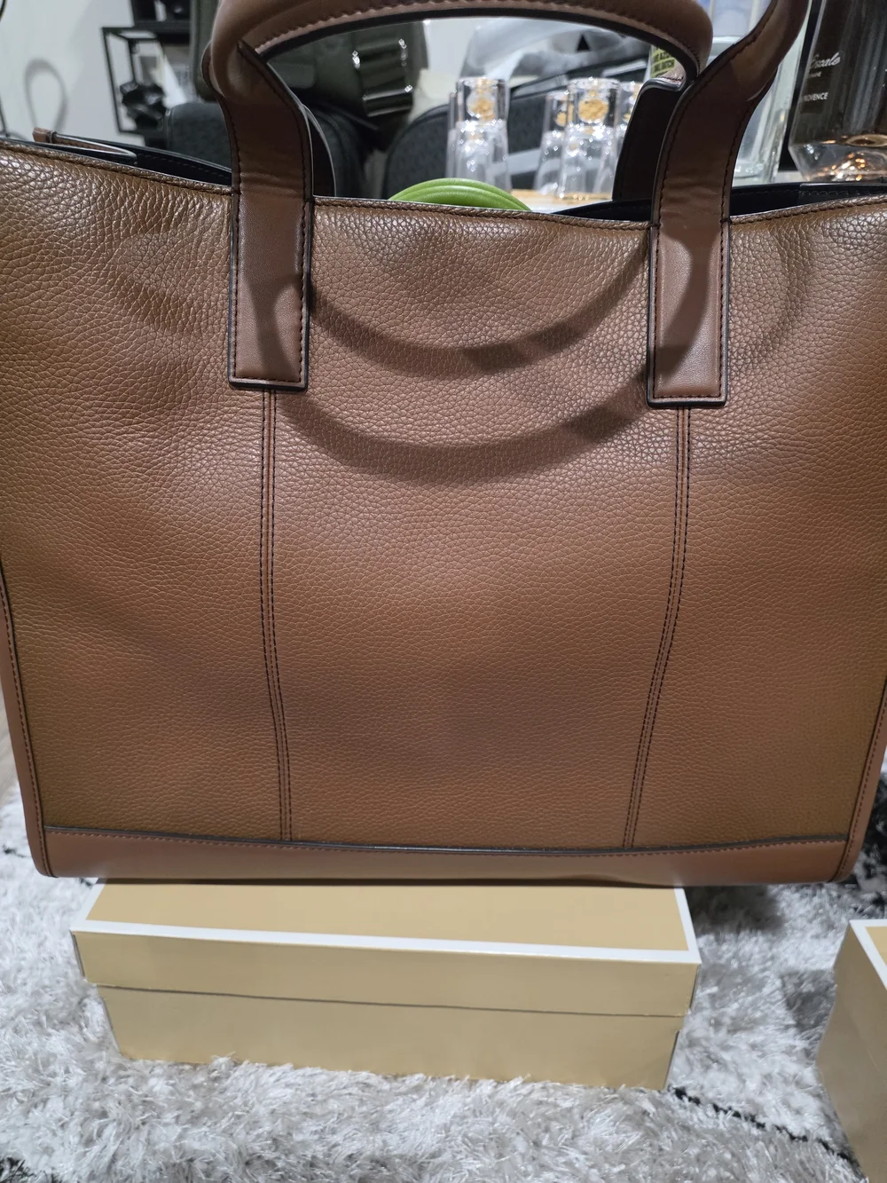 Michael Kors Brown Leather Logo Large Tote